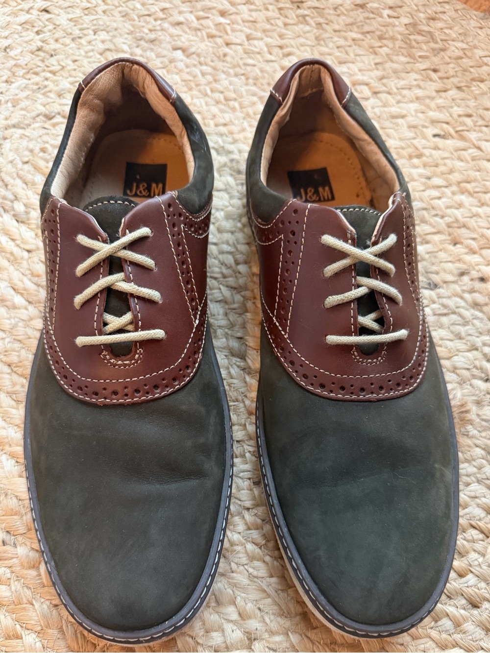 Johnston & Murphy J&M Olive Brown Leather Wingtip Sneaker Oxfords Sz 10M